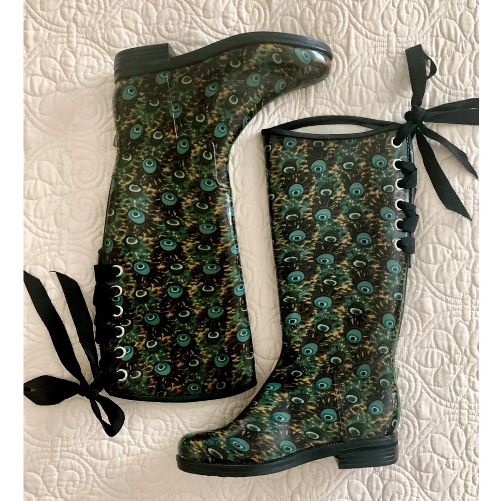 Dav Peacock Rain Boots Sz 8 Lace Up Top